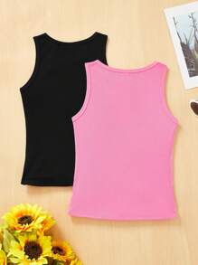 SHEIN 少女實心針織背心，2入組 - 西瓜粉 - 查看 2