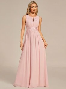 EVERPRETTY Romantic Chiffon Backless Ruffle Trim Sleeveless Light Pink Bridesmaid Dress, Suitable For Spring Summer Weddings, Wedding Guests Or Semi-Formal Occasions - Pink - View 5