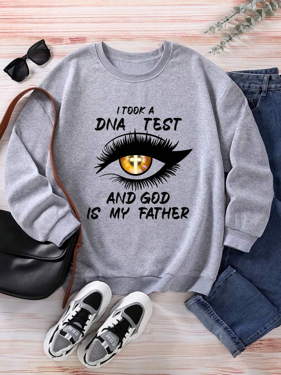 SHEIN EZwear 大尺寸眼球和標語圖案的毛衣 - 灰色 - 查看 1