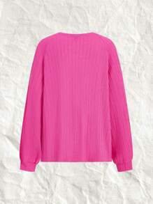 SHEIN EZwear T-shirt Décontracté En Tricot Pour Dames Avec Texture Torsadée Rose - Rose bonbon - Voir 2