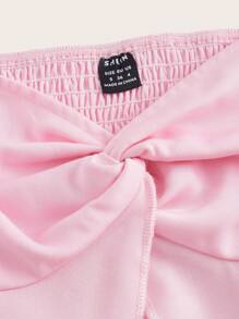 SHEIN Unity 女款緞面扭結長袖短上衣 - 粉色 - 查看 1