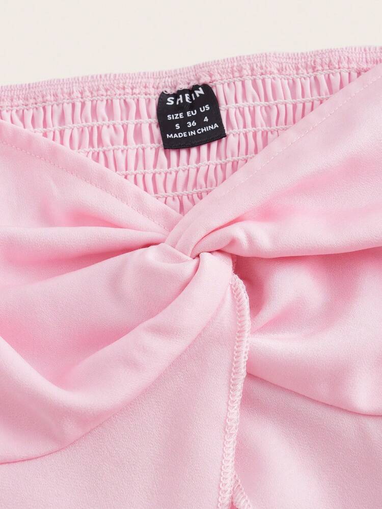 Women's Satin Twist-Knot Long Sleeve Crop Top Shirt Fall Cloth For Women