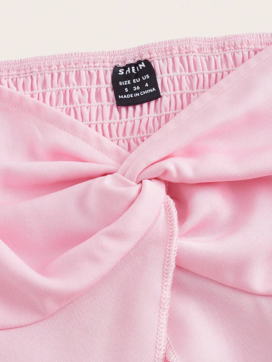 SHEIN Unity 女款緞面扭結長袖短上衣 - 粉色 - 查看 1