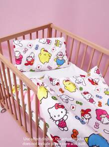 HELLO KITTY AND FRIENDS | SHEIN Cute Pink Baby Bedding Pillowcase And Duvet Cover 2pcs/Set
