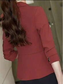 女士单排扣翻领西装外套 - 紅色 - 查看 2