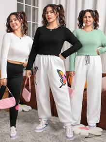 SHEIN EZwear 大尺碼女款合身條紋 T 卹 - 彩色 - 查看 1