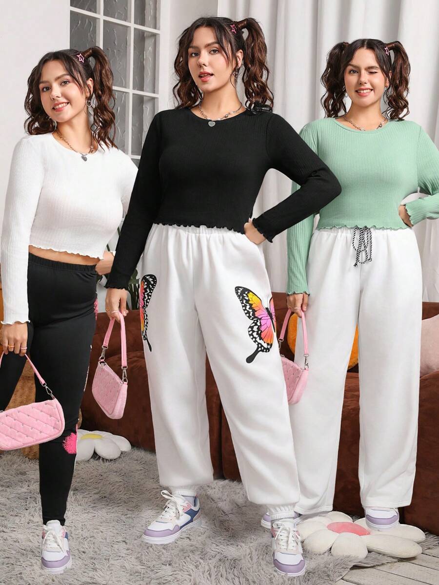 SHEIN EZwear 大尺碼女款合身條紋 T 卹 - 彩色 - 查看 1