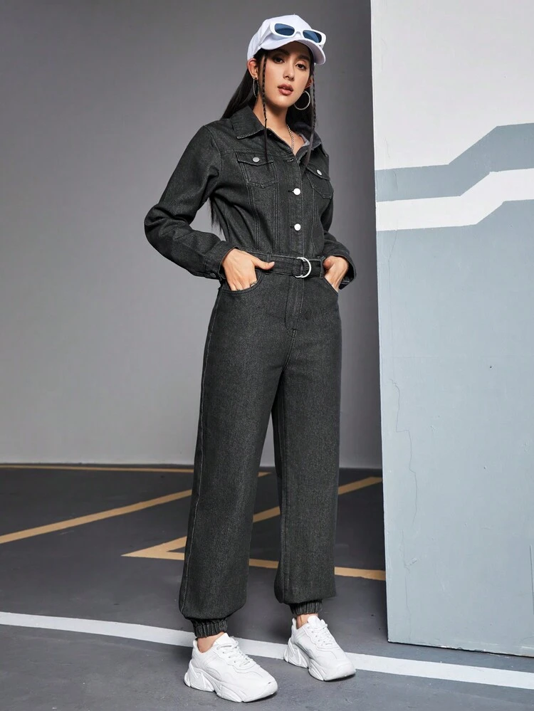 Women's Long Sleeve Denim Jumpsuit