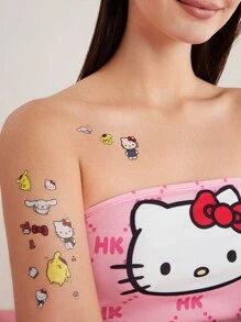 HELLO KITTY AND FRIENDS | SHEIN 2入組可愛卡通動物暫時性紋身貼紙 - 彩色 - 查看 3