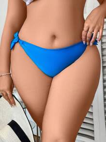 SHEIN Swim Curve Plus Size Women's Side Tie Bikini Bottom - Blue - View 1