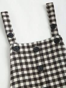 SHEIN Unity Bộ đồ liền quần kẻ caro loe cho nữ - Đen và trắng - Xem 4