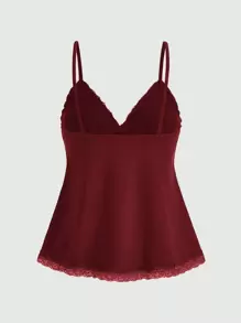 ROMWE Fairycore Women'S Lace Trimmed Pleated Camisole Top - Red - View 2