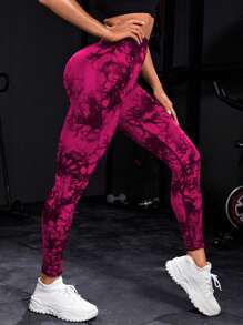 Powerista Nhuộm buộc Liền mạch Cao eo Quần Yoga - Màu Hồng Tươi - Xem 3