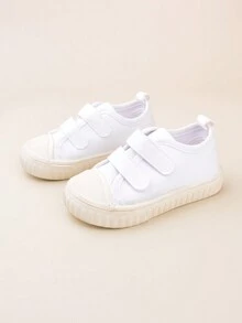 女童白色帆布舒適透氣時尚優雅休閒平底帆布鞋,帶結實扣 - 白色 - 查看 2