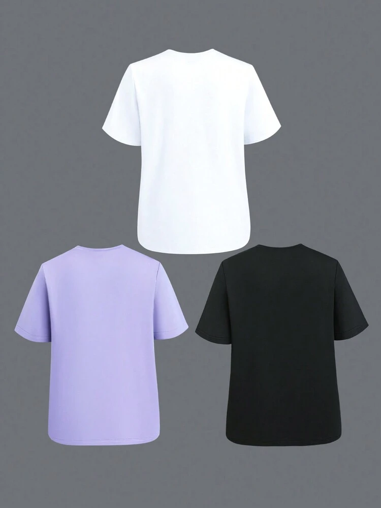 3pcs Car & Letter Printed Short Sleeve T-Shirts