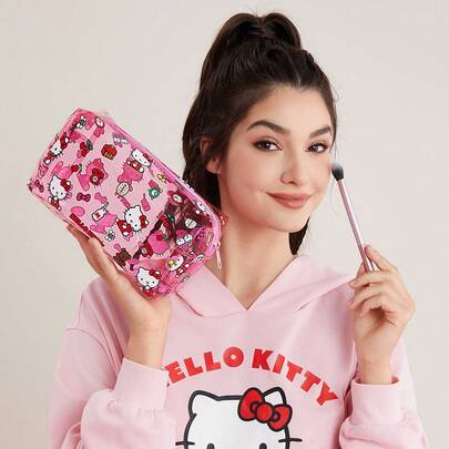 HELLO KITTY AND FRIENDS | SHEIN 1pc Cute Pink Semi-Transparent Cosmetics Bag