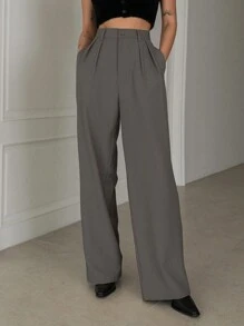 Dazy Designer 女士寬鬆百褶寬褲 - 灰色 - 查看 3
