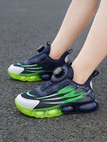 兒童男孩透氣雙層網布時尚運動鞋,搭配發光材料和可調整旋轉扣帶,雙色橡膠鞋底,適合日常穿著和上學 - 彩色 - 查看 6