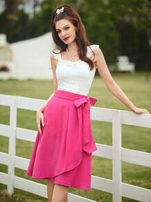 Vintamour Rural Vacation 2pcs/Set Spaghetti Strap Top With Wrapped Knee-Length Skirt Summer Clothes - Pink - View 5