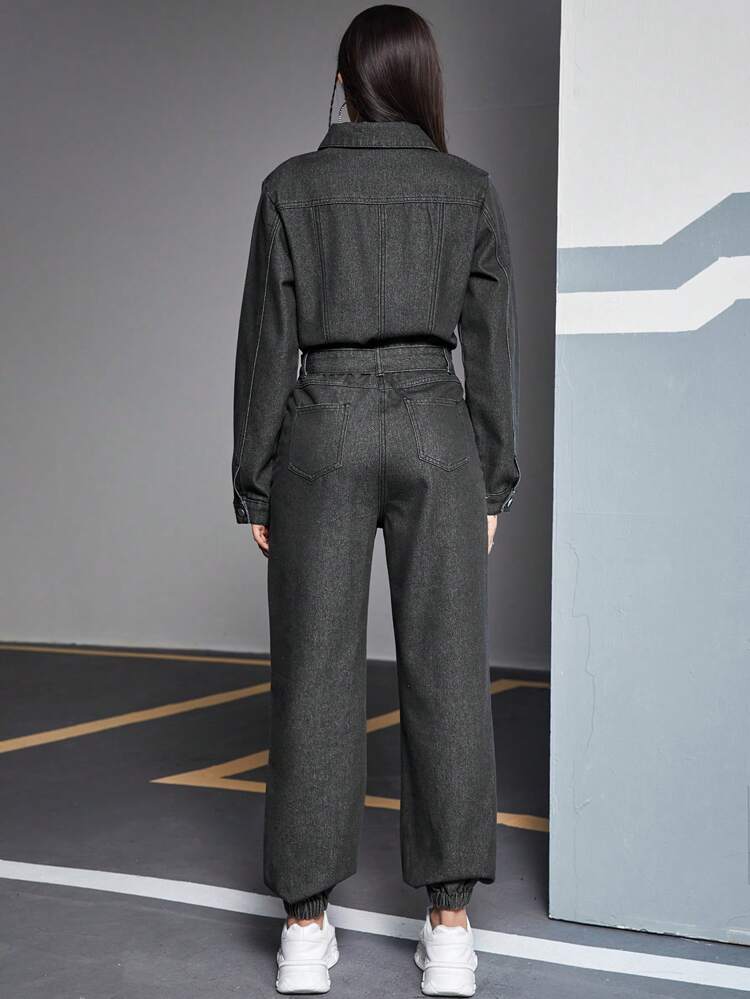 Women's Long Sleeve Denim Jumpsuit