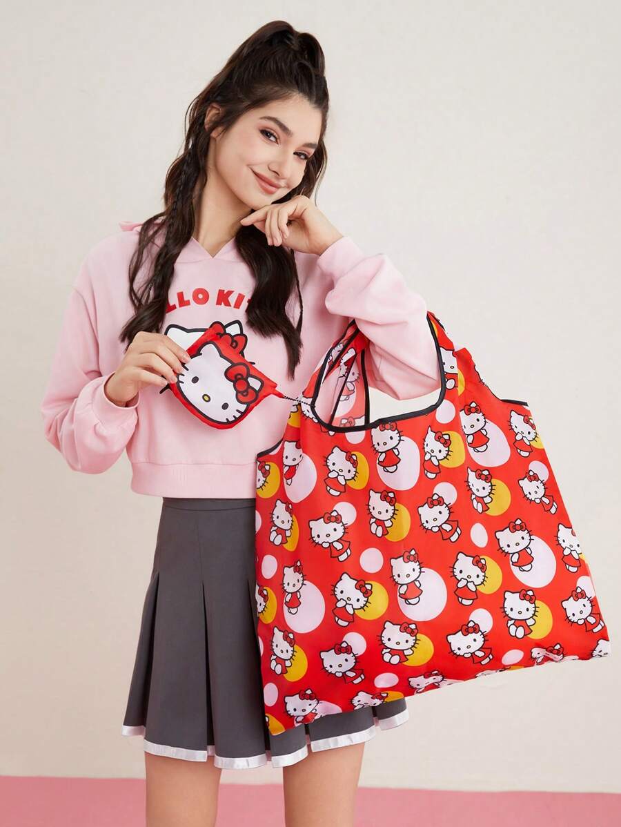 HELLO KITTY AND FRIENDS | SHEIN Bolsa De Compras Portátil Plegable Roja - Rojo - Ver 1
