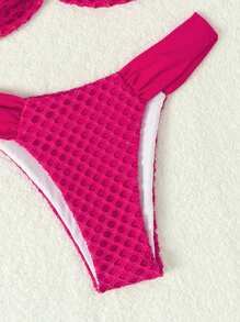 SHEIN Swim Conjunto de bikini de dos piezas texturizado de unicolor, verano en la playa para San Valentín - Rosa Fucsia - Ver 6