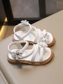 Novedades De Primavera De 2024 Sandalias Casuales Para Niñas Suave En Blanco Y Negro, Cómodas Para Niñas Pequeñas - Blanco - Ver 4