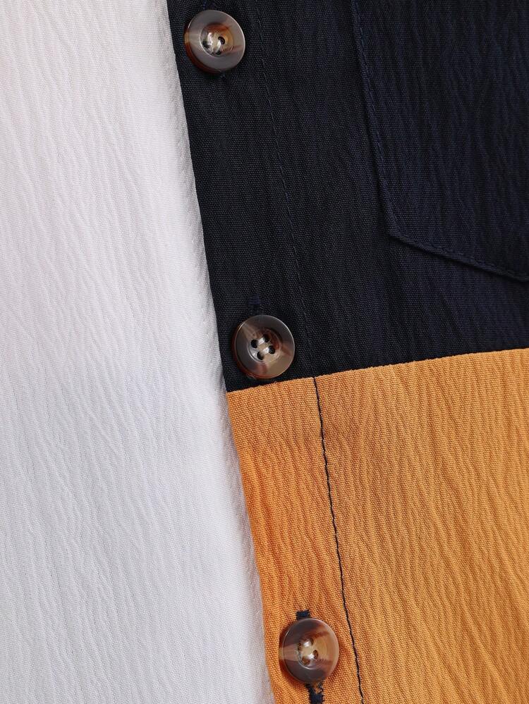 Baby Boy 2pcs/Set Stylish Spring/Summer Outfit, Color Block Short Sleeve Shirt And Washed Denim Shorts