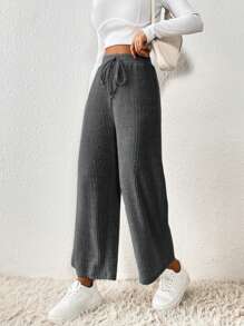 SHEIN Frenchy 纯色打结腰裤 - 深灰色 - 查看 6