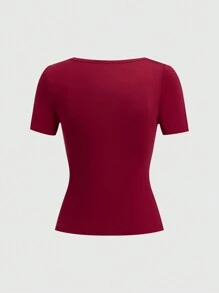 ROMWE Kawaii Cherry Embroidered Lace Trim Short Sleeve T-Shirt