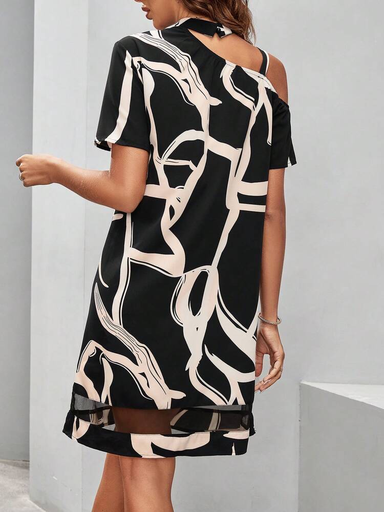 Women's Asymmetrical Neckline Printed Dress