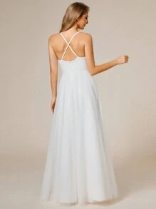 EVERPRETTY Elegant Lace & Mesh Splicing Convertible Backless Wedding Dress - White - View 2