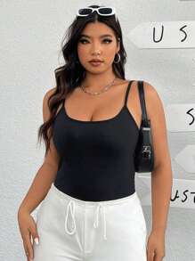 SHEIN EZwear 高彈性黑色針織基礎款式女士背心 - 黑色 - 查看 4