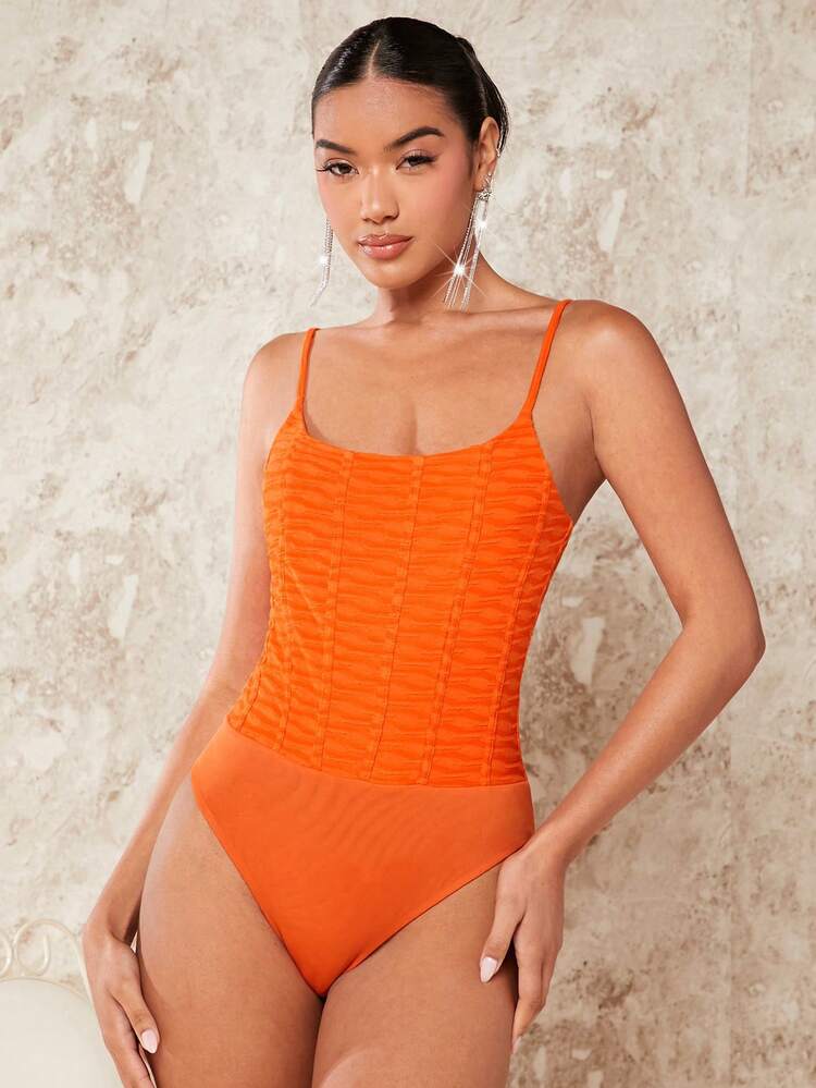 Textured Slim Fit Cami Bodysuit