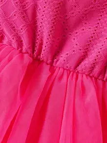 Baby Girl Elegant Mesh Flutter Sleeve Bodysuit With Mesh Ruffle Cute And Cool Style, Perfect For Everyday Occasions In Spring And Summer, In Pink - Multicolor - View 4