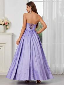 SHEIN Belle Strapless Dress With Bowknot Decoration On The Front, Large Hem, Back Tie, Special Color-Changing Material For Women's Evening Gown