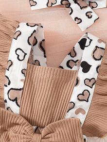 2入組嬰兒女童可愛心形拼接層疊荷葉邊裙連髮箍,休閒風格 - 棕色 - 查看 4