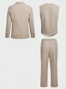 GENTILAND 男士編織休閒三件套西裝 - 杏色 - 查看 2