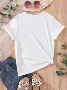 SHEIN Cô gái Tween In Hoạt hình Ngắn tay Áo thun - trắng - Xem 2
