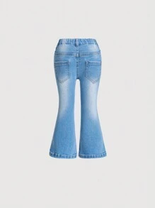 Baby Girls' Floral Print Distressed Flare Jeans - Medium Wash - View 2