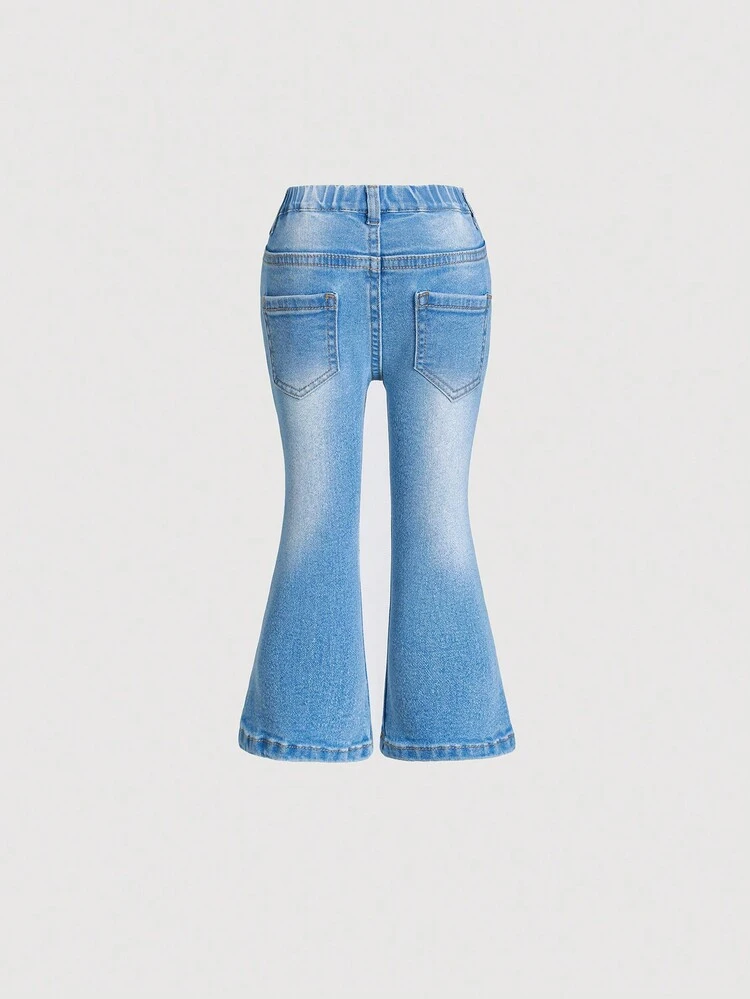 Baby Girls' Floral Print Distressed Flare Jeans