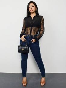 Zolique 1pc Lace Long Sleeve Shirt Fall Cloth For Women