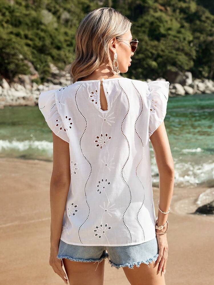 Women's Round Neck Cap Sleeve Loose Fit Blouse