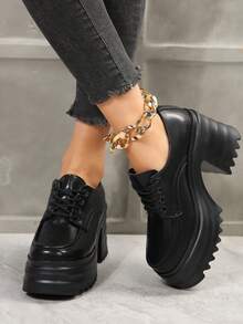 女款黑色厚底休閒增高鞋,增高鞋墊和厚底鞋底 - 黑色 - 查看 6