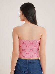 HELLO KITTY AND FRIENDS | SHEIN 女式卡通和字母印花無肩帶上衣 - 粉色 - 查看 2