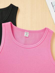 SHEIN 少女實心針織背心，2入組 - 西瓜粉 - 查看 5