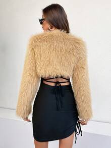 RELISH NOLESS 女士纯色蓬松短夹克，冬季 - 棕色 - 查看 2