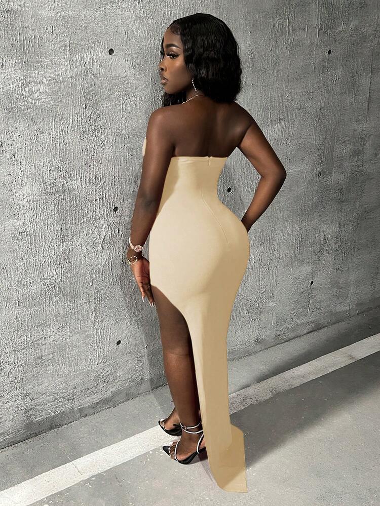 Women'S Sequin Decorated Asymmetrical Hem Bodycon Tube Dress