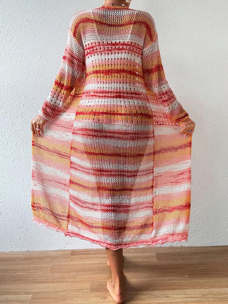Women's Color Block Hollow Out Long Sleeve Cardigan