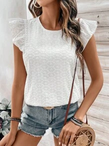 SHEIN Frenchy 女士圆领短盖袖衬衫 - 白色 - 查看 3
